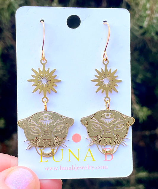 Celestial Jaguar Earrings – Bold Brass Statement Jewelry