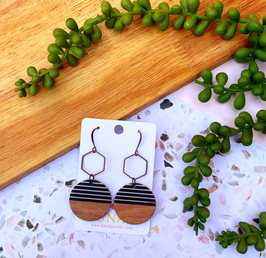 Striped Circle + Hexagon Earrings