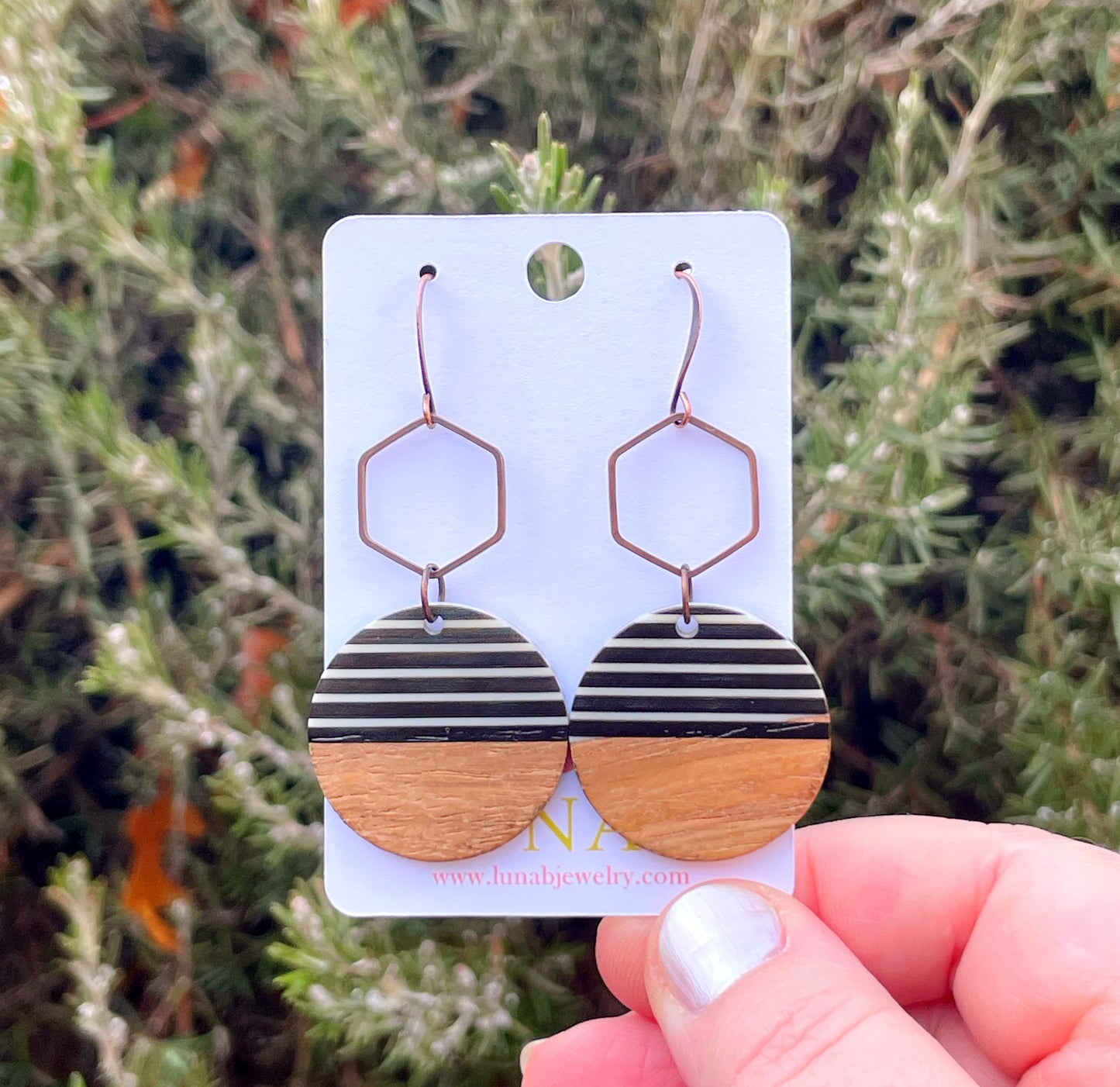 Striped Circle + Hexagon Earrings