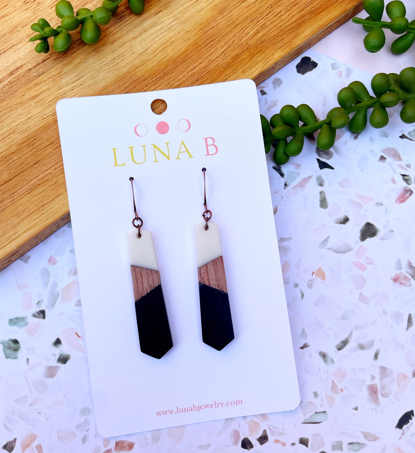 Black and White Wooden Matchstick Earrings