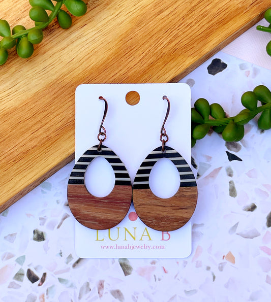 Pinstripe Wooden Teardrop Earrings