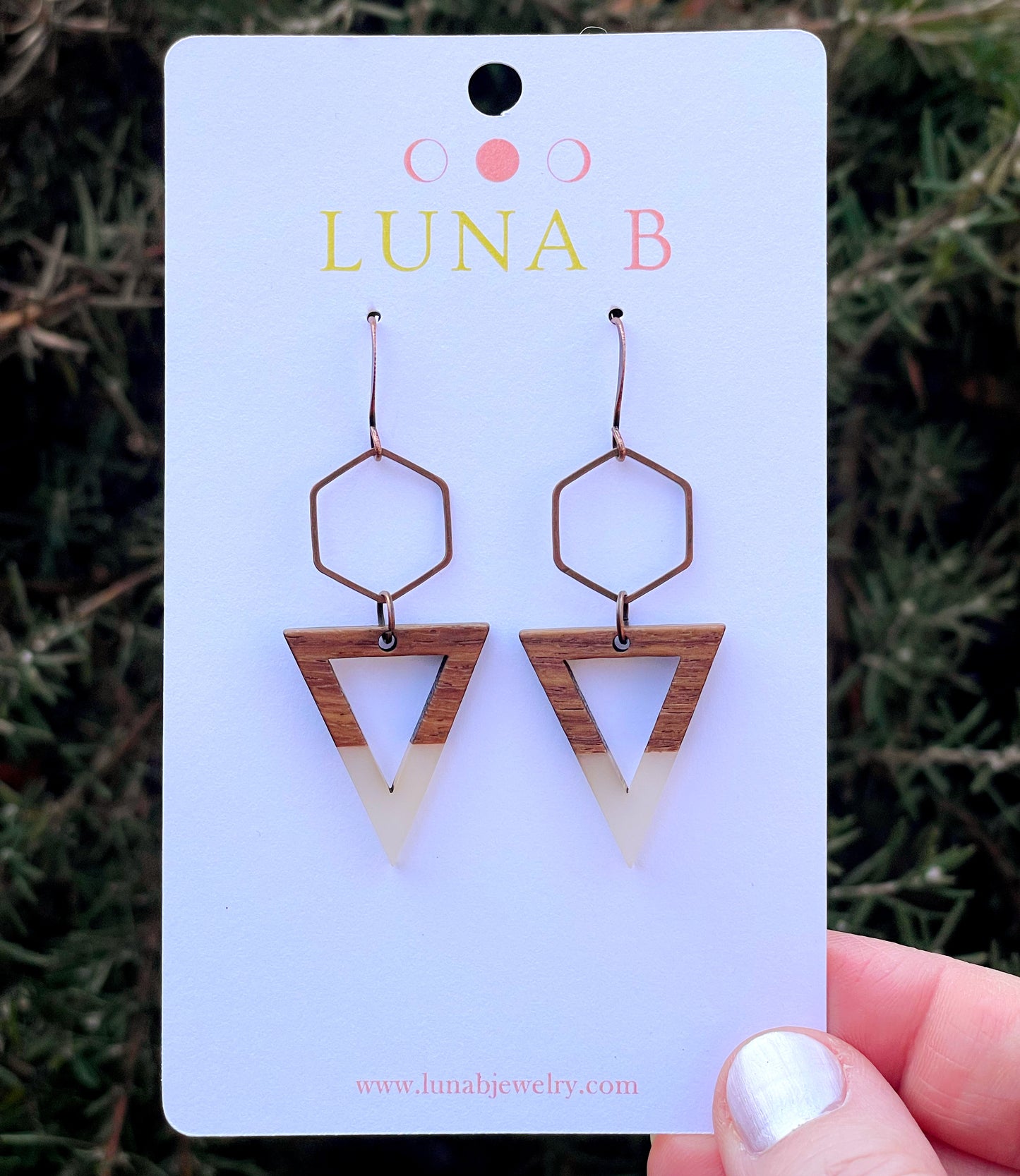 Triangle Hexagon Wood & Resin Earrings