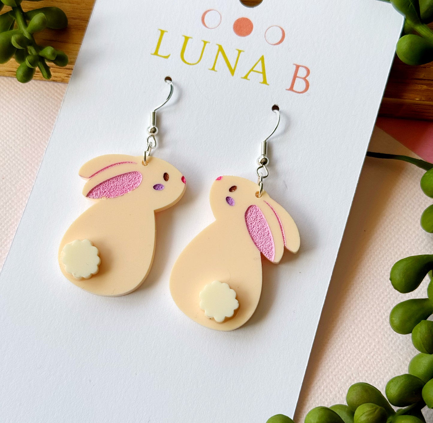 Peach Bunny Rabbit Earrings