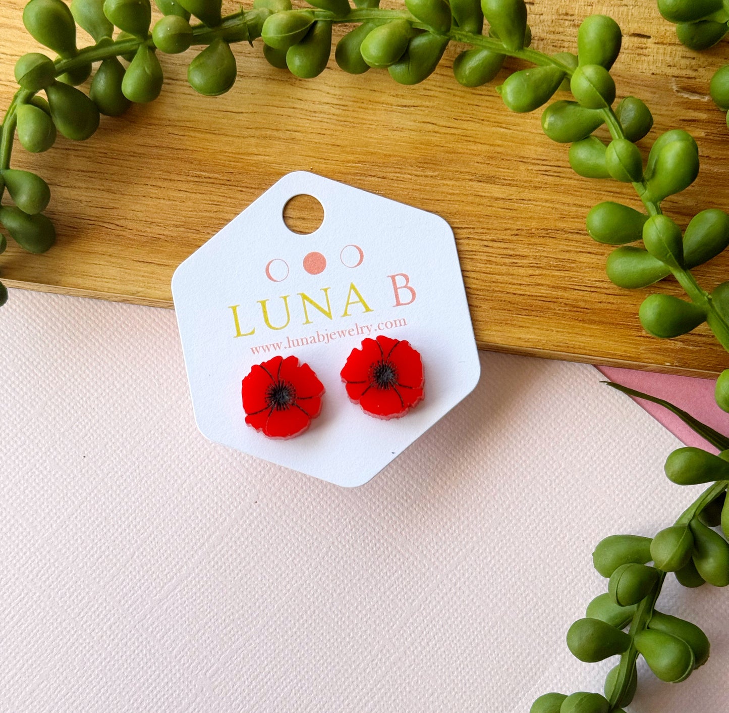 Red Poppy Earrings - Studs or Danglers
