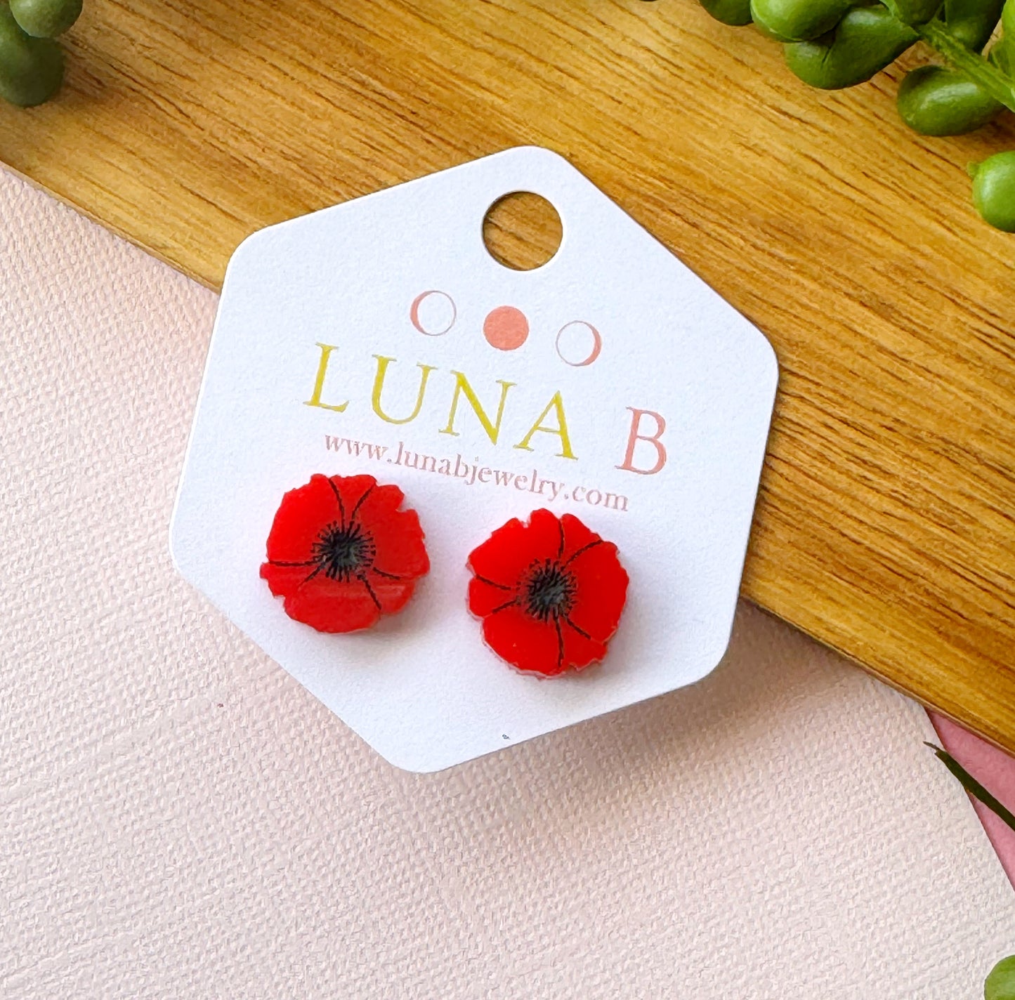 Red Poppy Earrings - Studs or Danglers