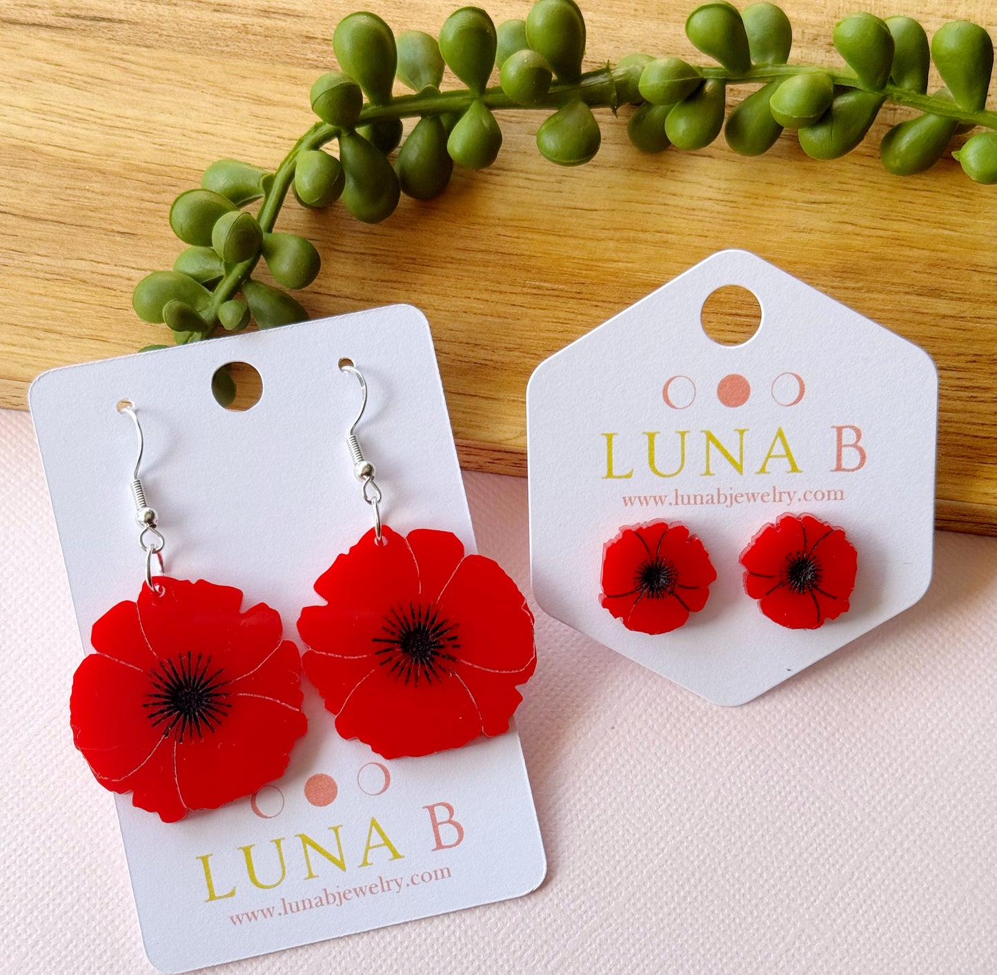 Red Poppy Earrings - Studs or Danglers