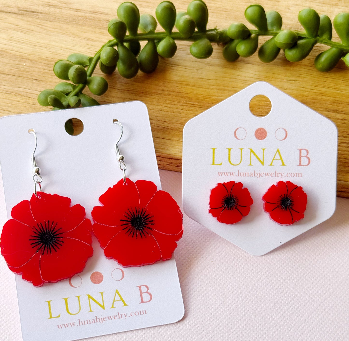Red Poppy Earrings - Studs or Danglers
