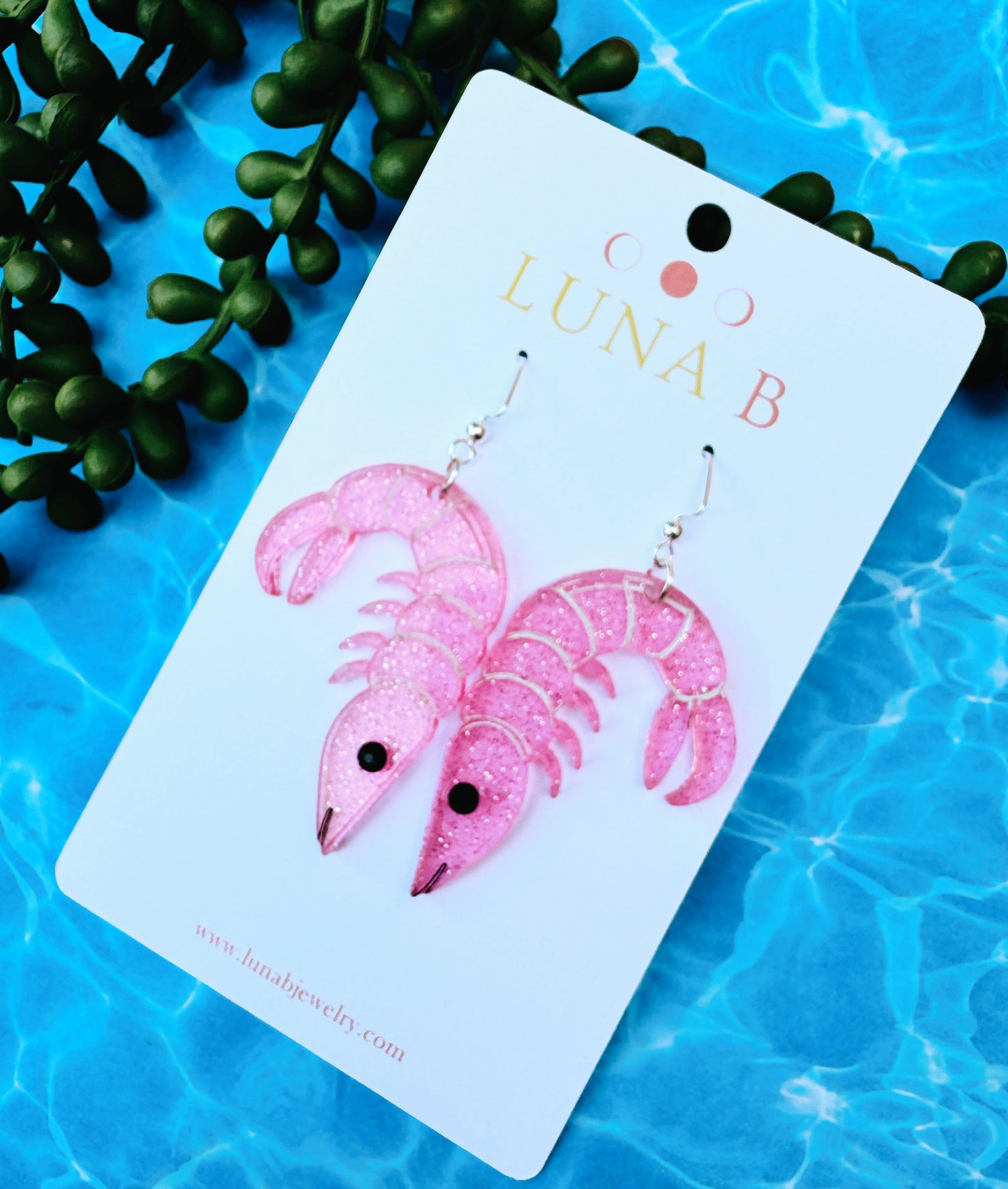 🦐 Pink Shrimp Earrings – Glitter Acrylic Statement Jewelry
