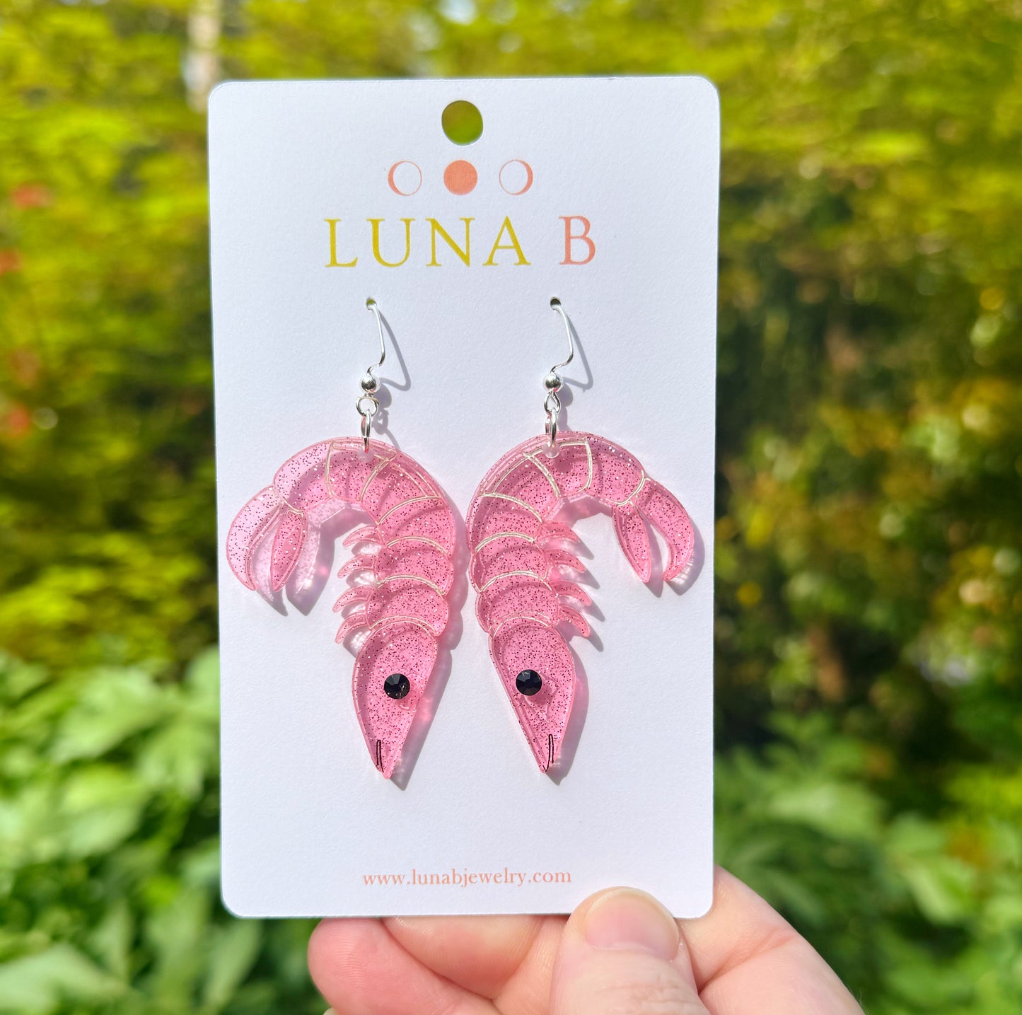 🦐 Pink Shrimp Earrings – Glitter Acrylic Statement Jewelry