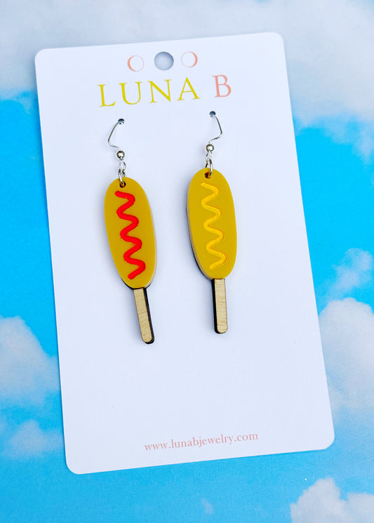 Corn Dog Pronto Pup Earrings