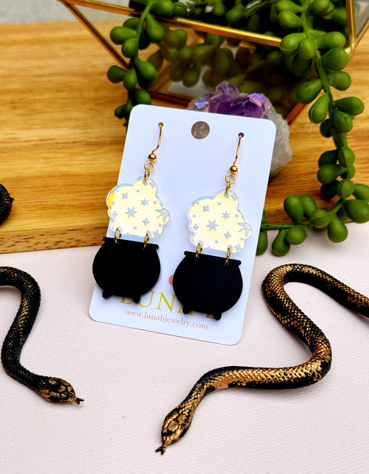 Witch Cauldron Earrings – Halloween Statement Jewelry for Sensitive Ears
