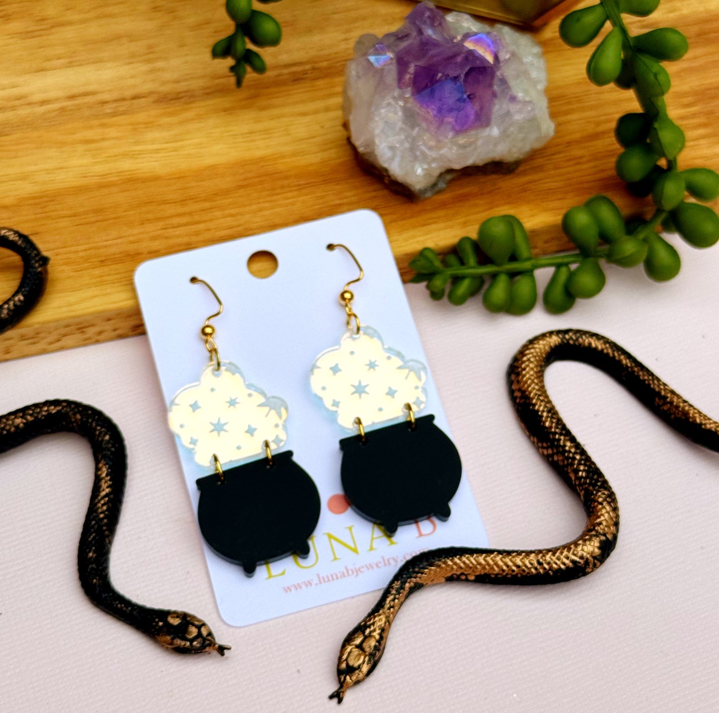 Witch Cauldron Earrings – Halloween Statement Jewelry for Sensitive Ears