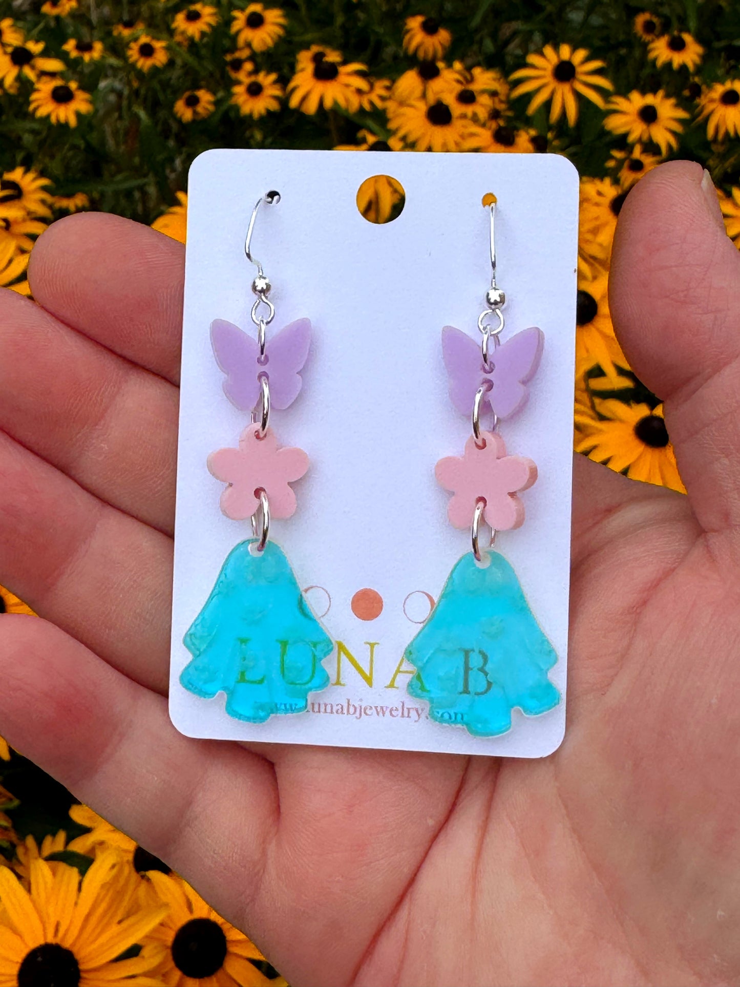 Pastel Ghost and Butterfly Earrings – Iridescent Halloween Dangles for Sensitive Ears