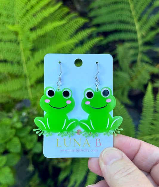 PDX Protest Frog Earrings – Handmade Acrylic Statement Jewelry