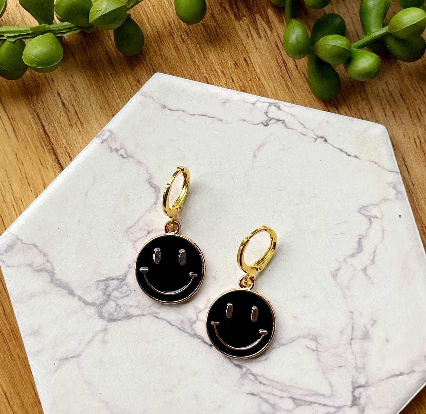 Smiley Face Earrings in Black