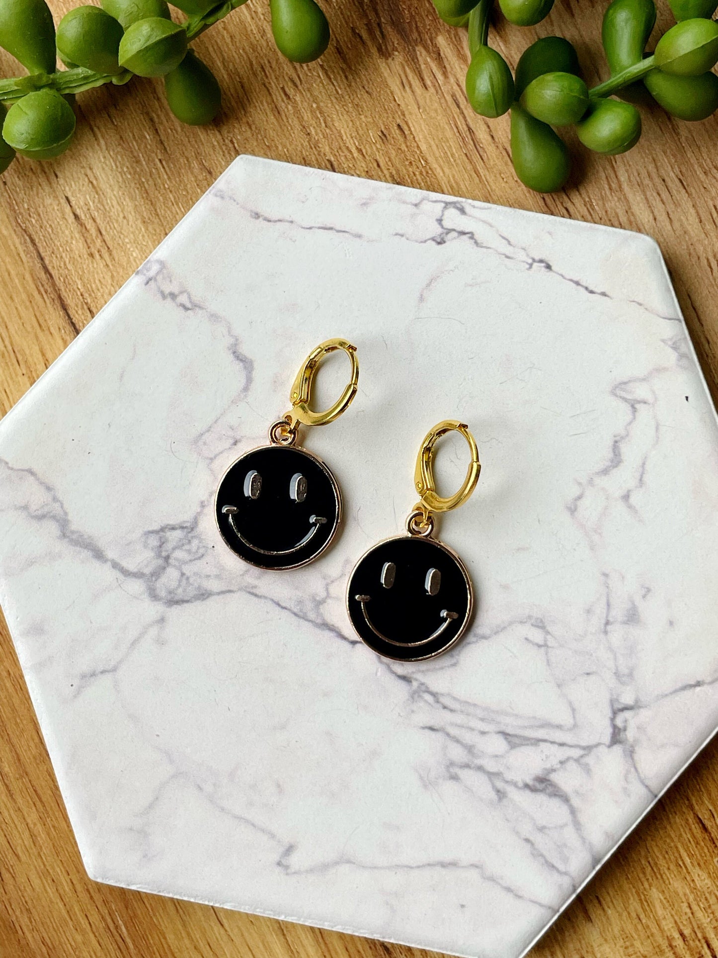 Smiley Face Earrings in Black