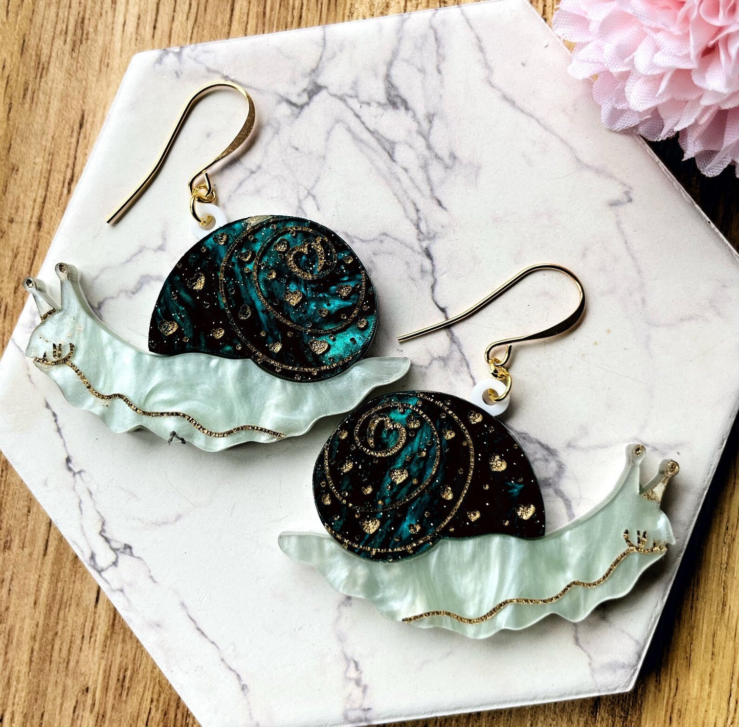 Cosmic Emerald Snail Earrings