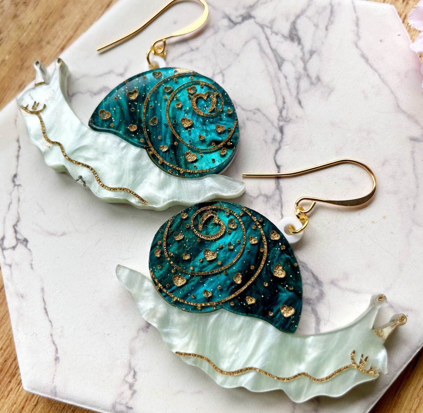 Cosmic Emerald Snail Earrings
