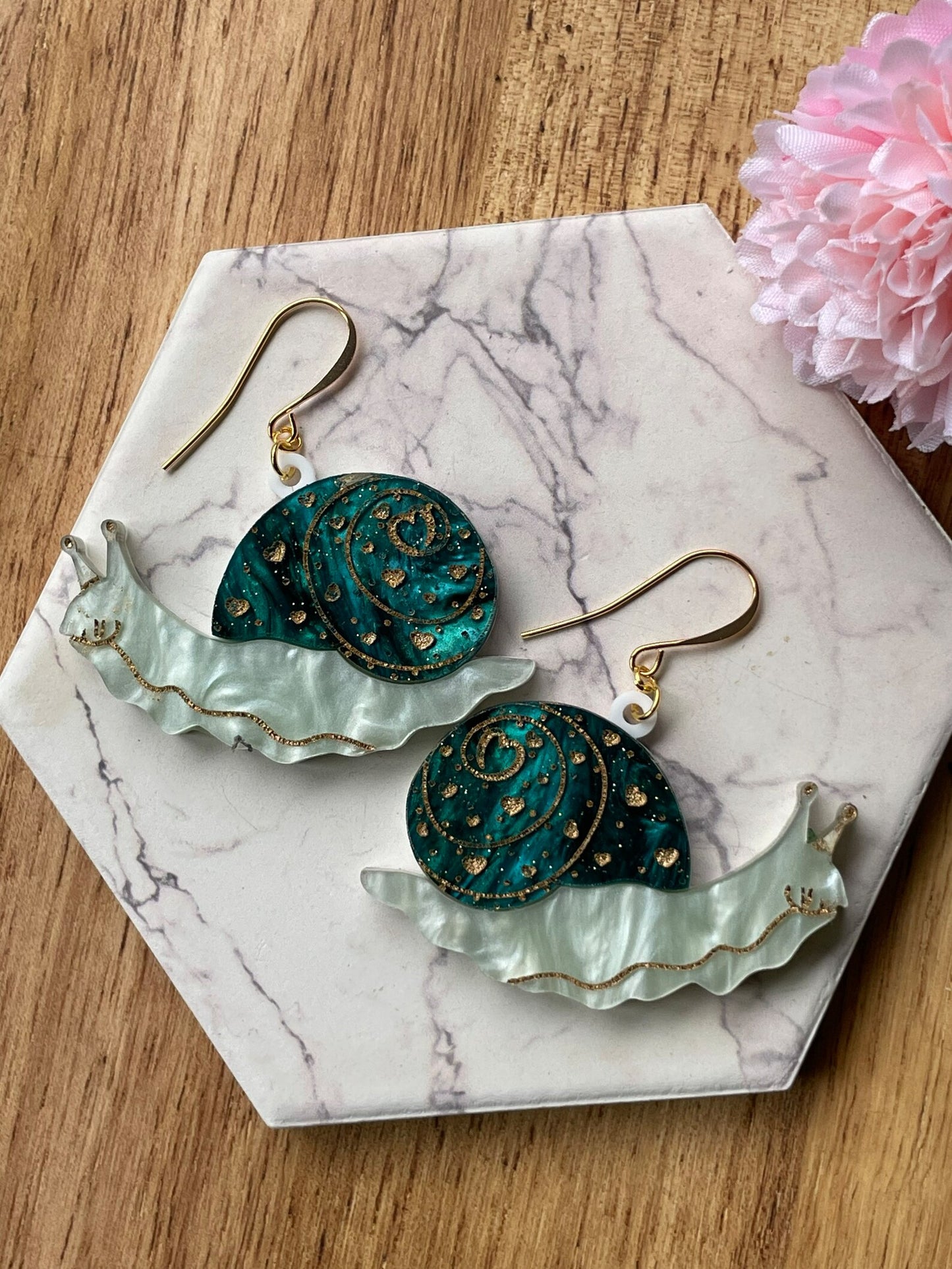 Cosmic Emerald Snail Earrings