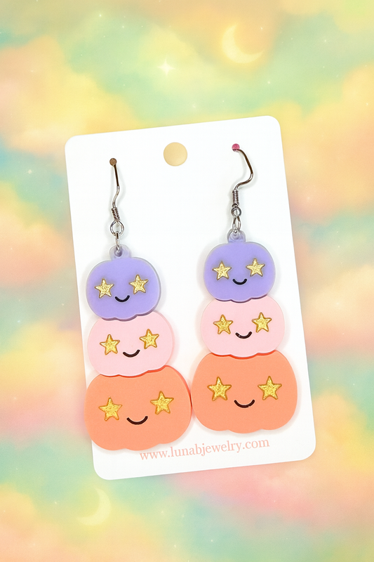 Starry-Eyed Pumpkin Stack Earrings – Pastel Fall Jewelry for Sensitive Ears