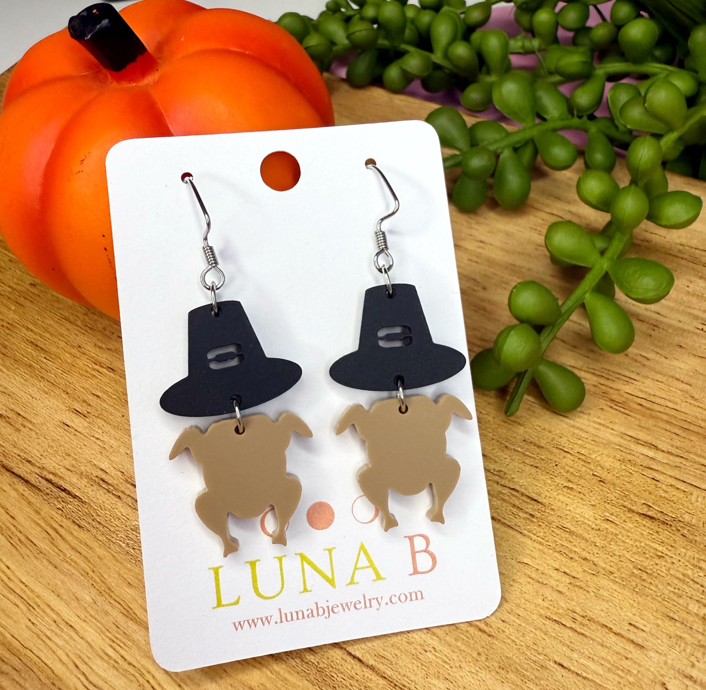 Pilgrim Turkey Earrings – Acrylic Thanksgiving Dangles