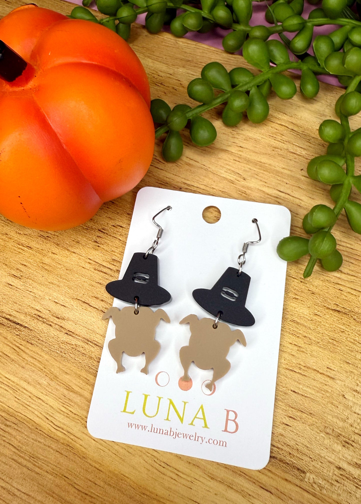 Pilgrim Turkey Earrings – Acrylic Thanksgiving Dangles