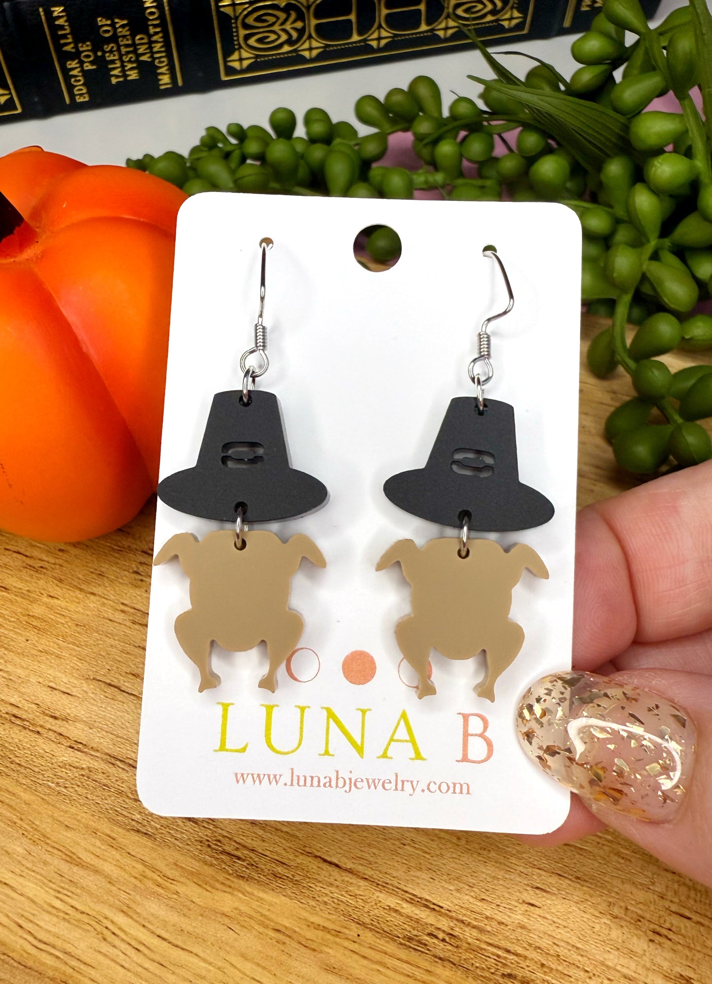 Pilgrim Turkey Earrings – Acrylic Thanksgiving Dangles