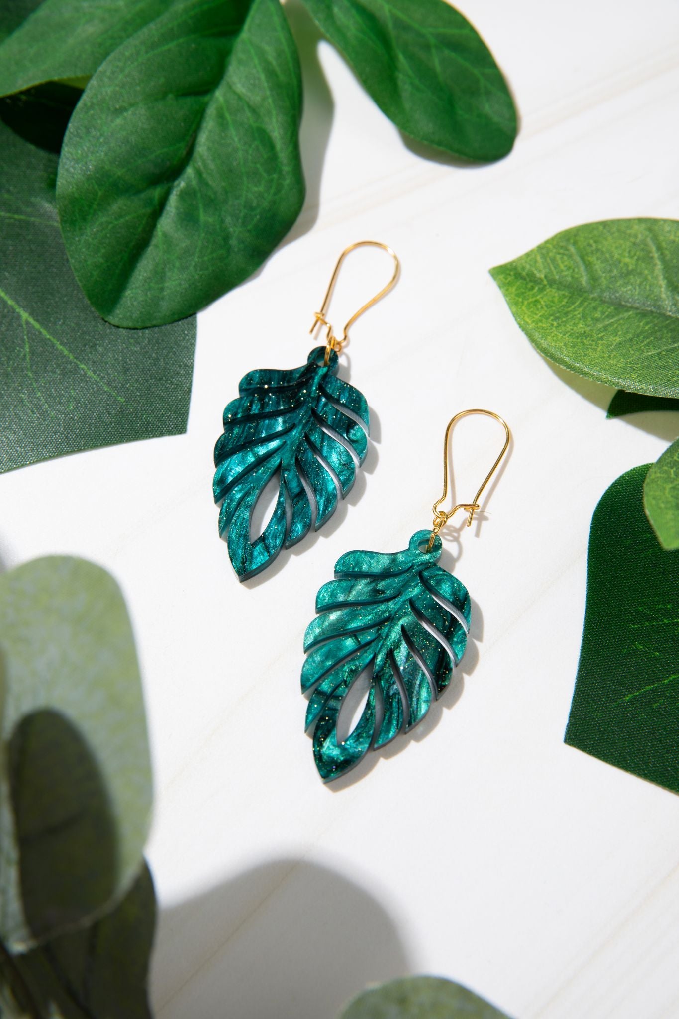 Boho Jungle Palm Leaf Earrings | Tropical Acrylic Statement Jewelry | Lightweight Nickel-Free Earrings