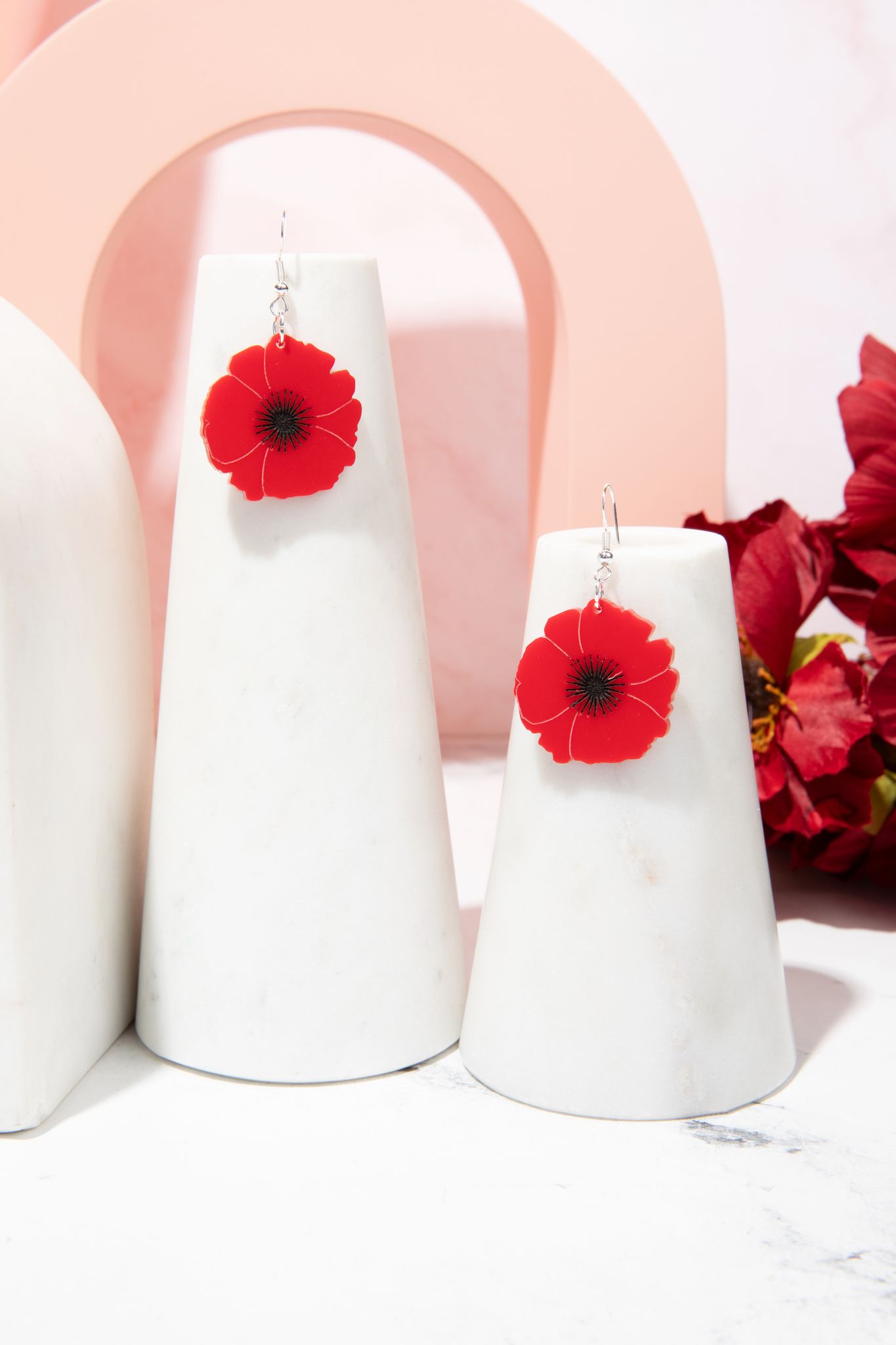 Red Poppy Earrings - Studs or Danglers