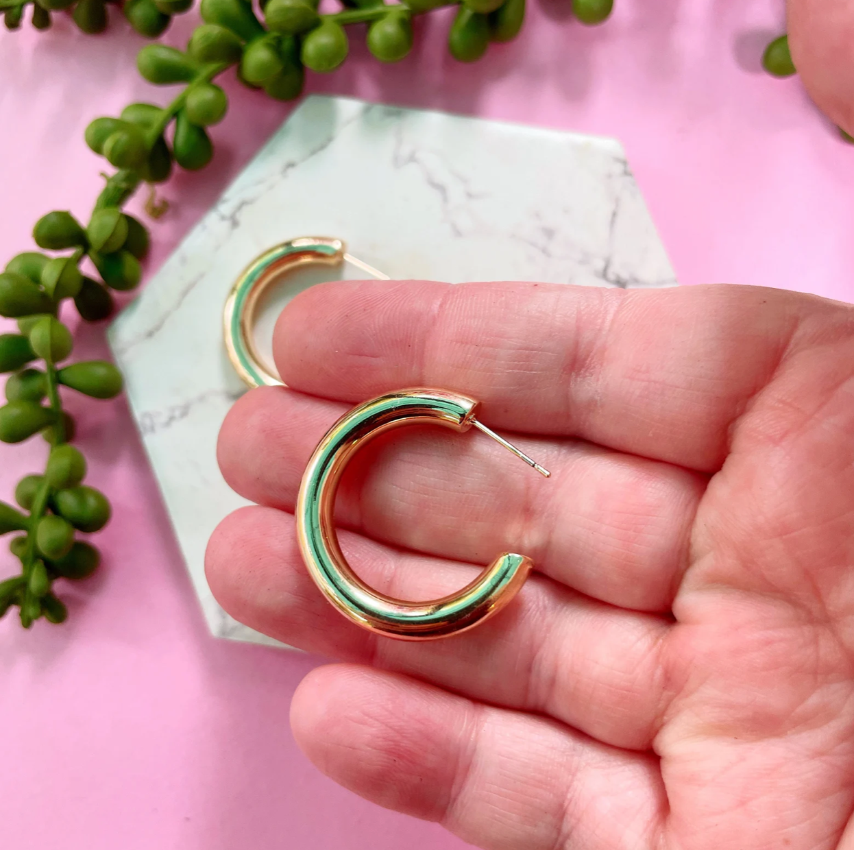 Gold Tube Hoop Earrings