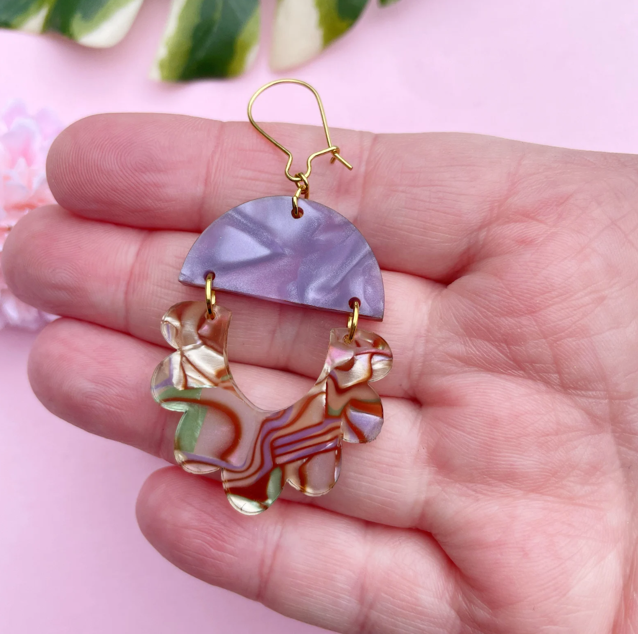 Abalone and Orchid Flower Petal Earrings