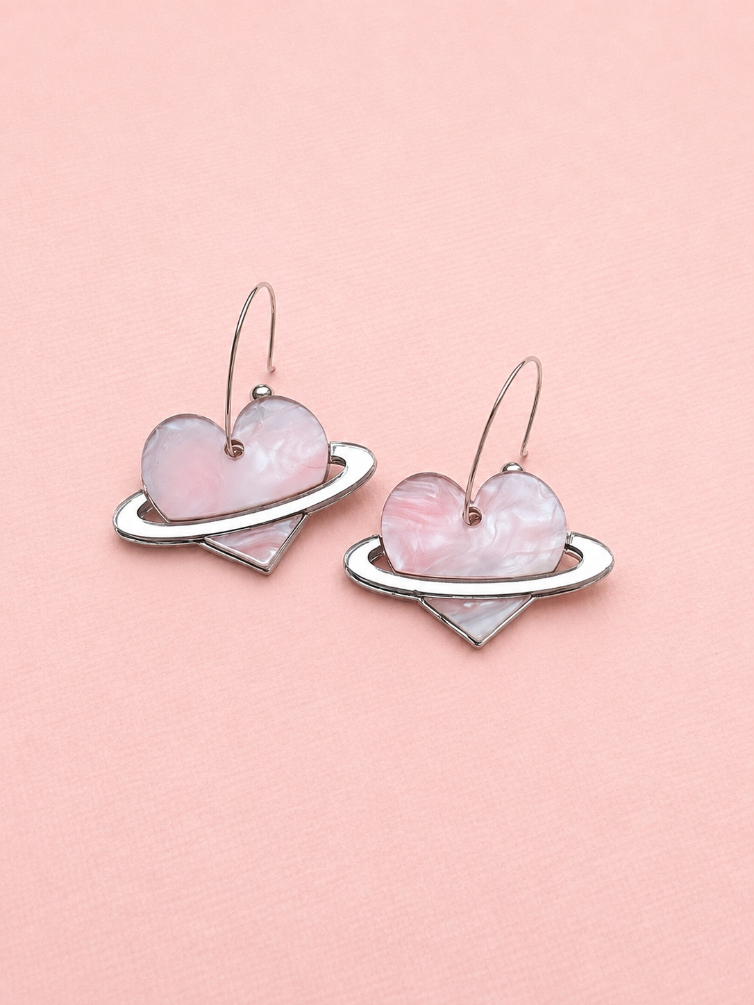 Cotton Candy Heart Planet Earrings | Pink & Blue Saturn Earrings