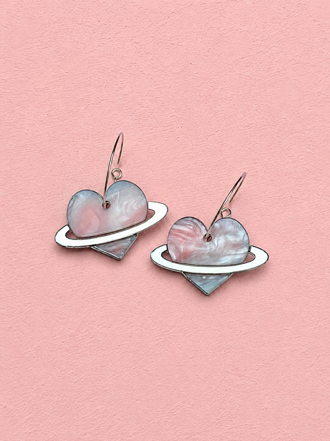 Cotton Candy Heart Planet Earrings | Pink & Blue Saturn Earrings