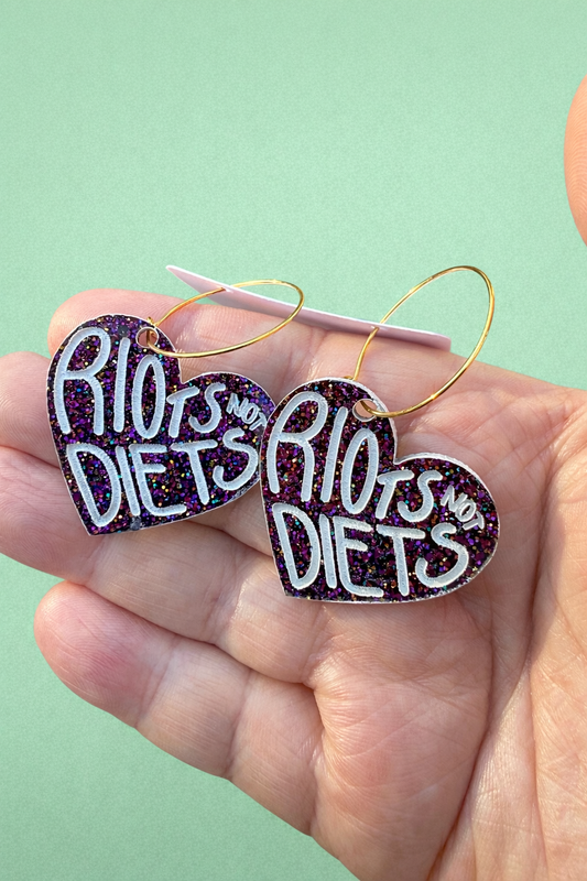 Riots Not Diets Heart Earrings