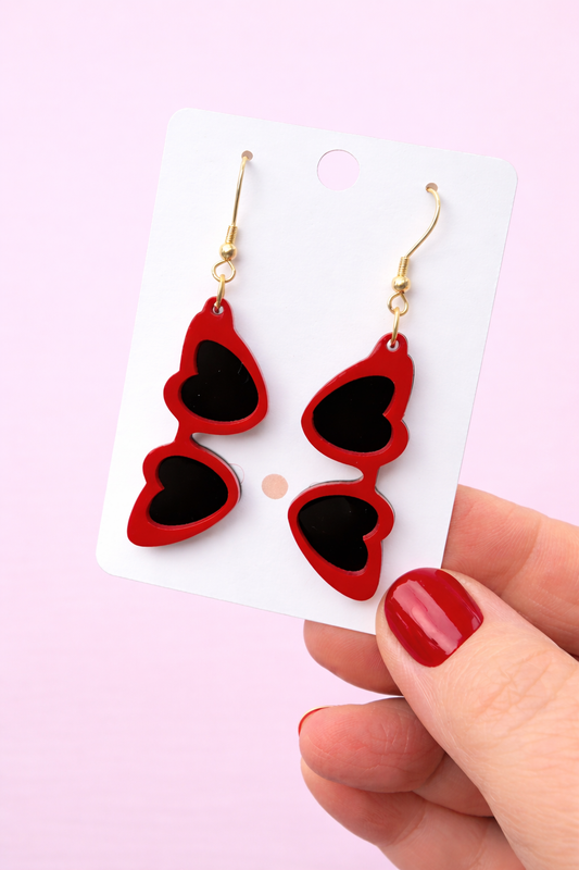Heart Sunglasses Earrings – Red & Pink / Red & Black Acrylic