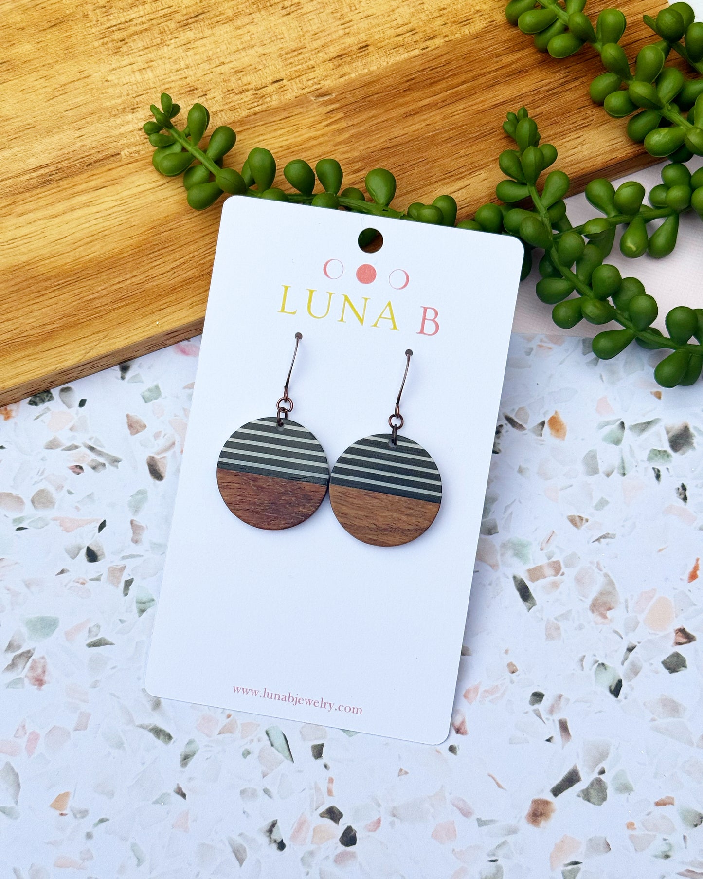 Simple Pinstripe Coin Wood Earrings