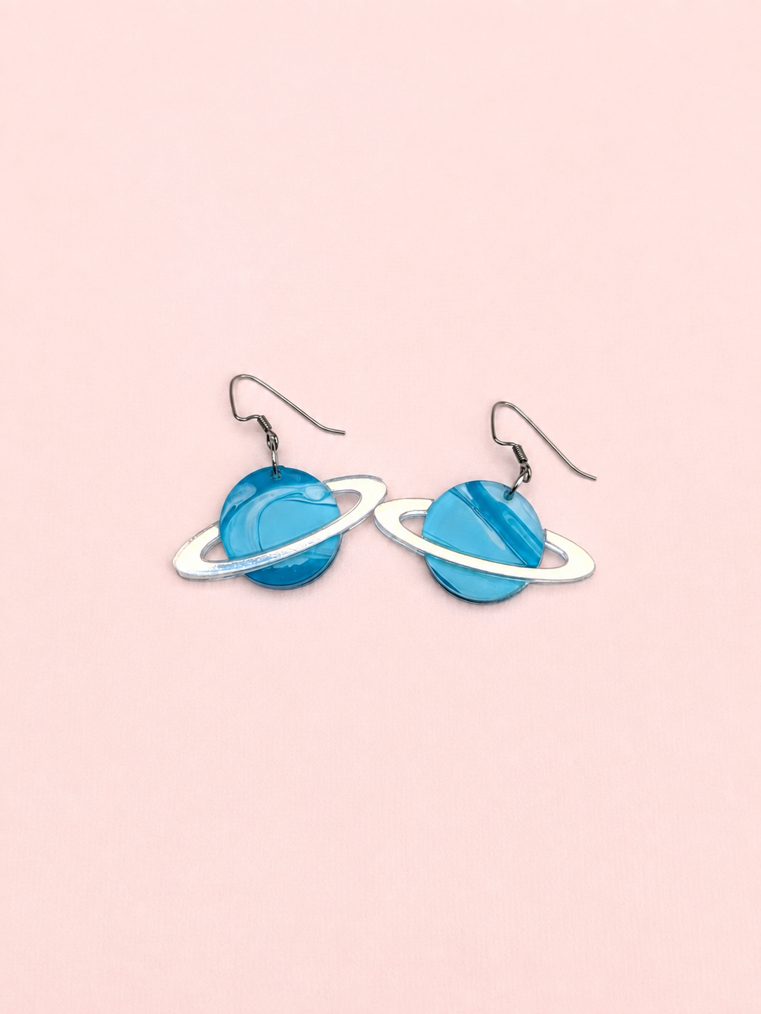 Blue Planet Saturn Earrings | Iridescent Acrylic Space Earrings
