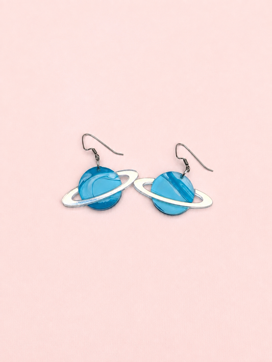 Blue Planet Saturn Earrings | Iridescent Acrylic Space Earrings