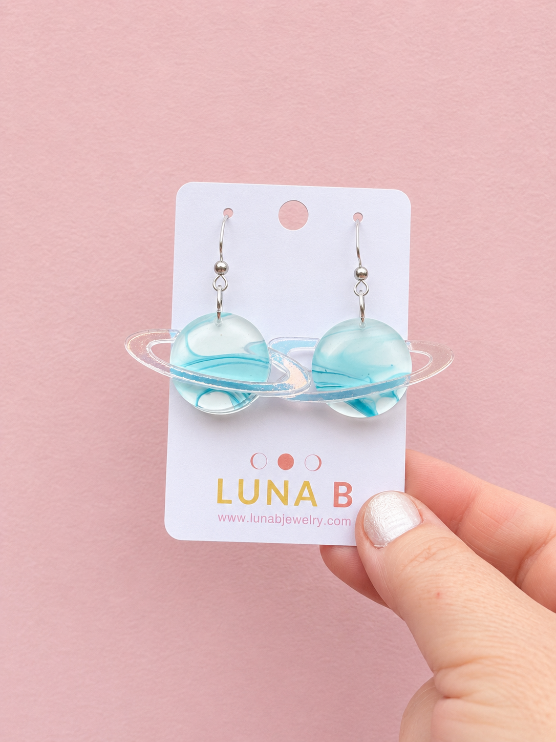 Blue Planet Saturn Earrings | Iridescent Acrylic Space Earrings