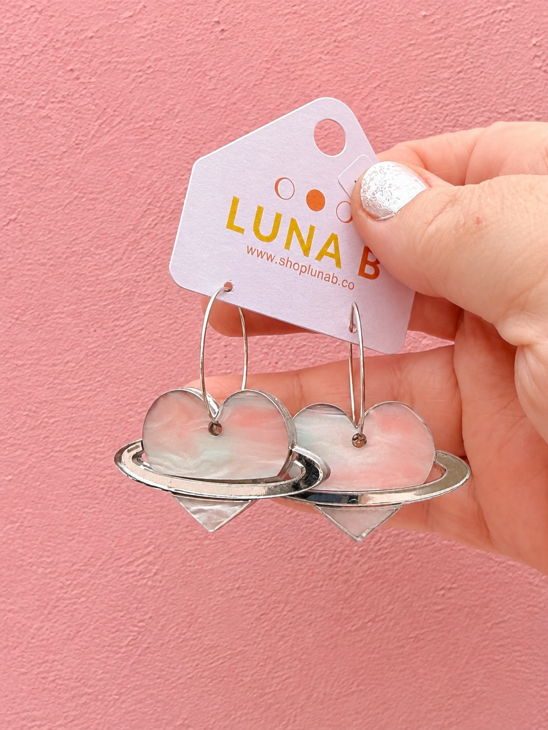 Cotton Candy Heart Planet Earrings | Pink & Blue Saturn Earrings