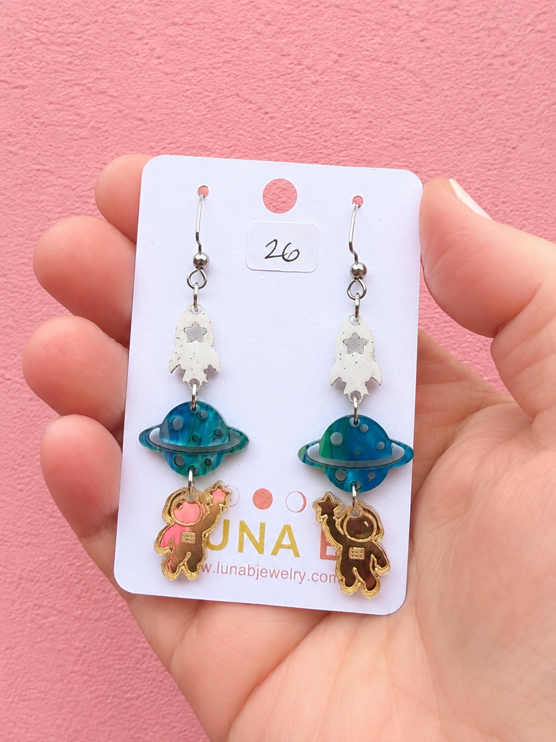 Rocketman Astronaut & Planet Space Earrings