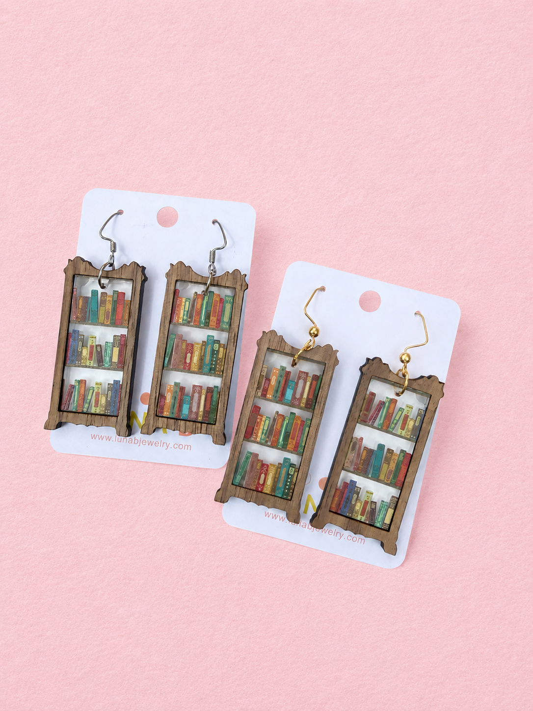Walnut Bookshelf Earrings | Book Lover & Library Earrings