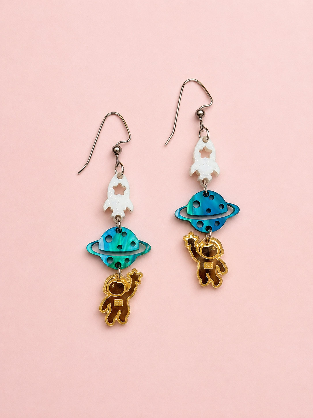 Rocketman Astronaut & Planet Space Earrings