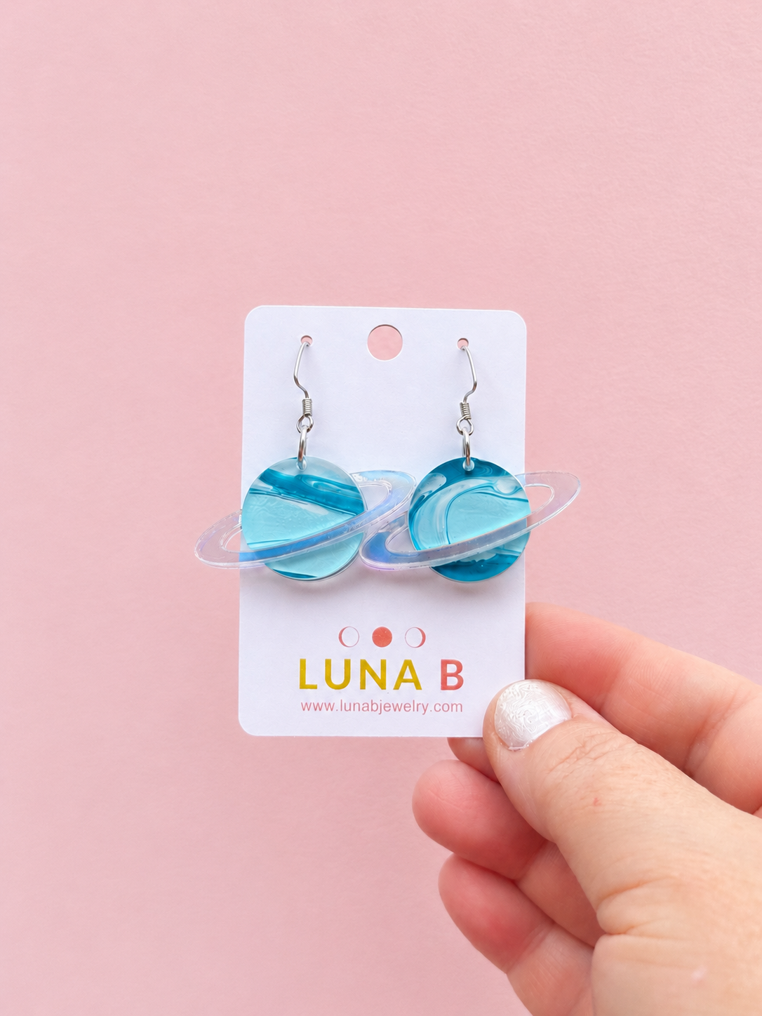 Blue Planet Saturn Earrings | Iridescent Acrylic Space Earrings