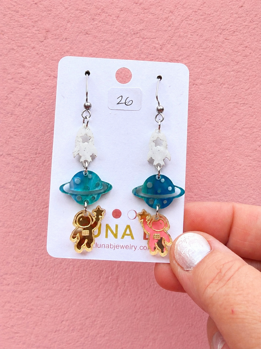 Rocketman Astronaut & Planet Space Earrings