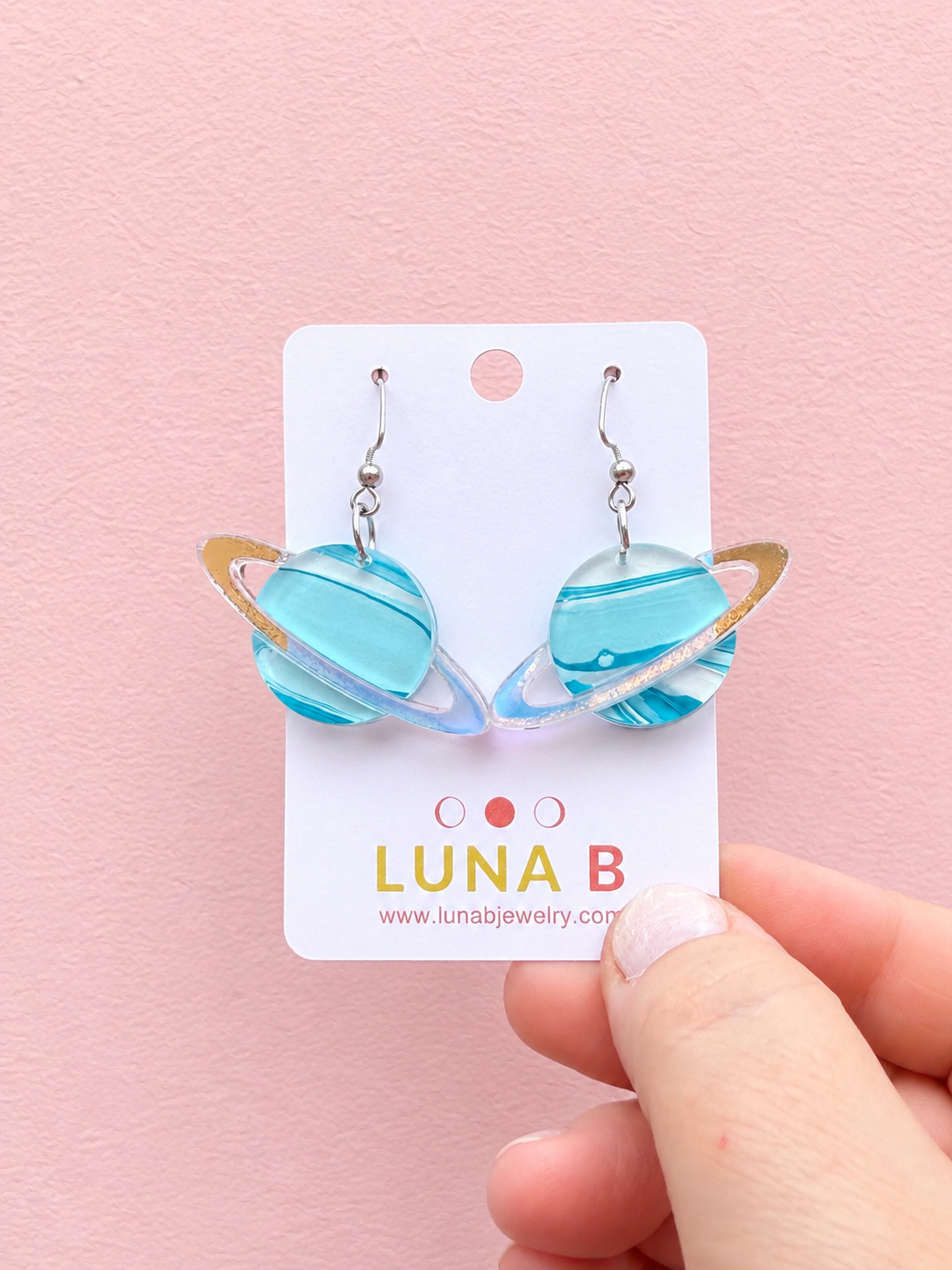 Blue Planet Saturn Earrings | Iridescent Acrylic Space Earrings