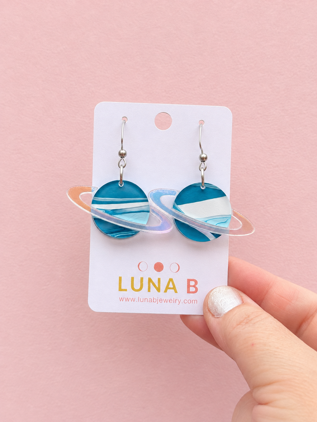 Blue Planet Saturn Earrings | Iridescent Acrylic Space Earrings