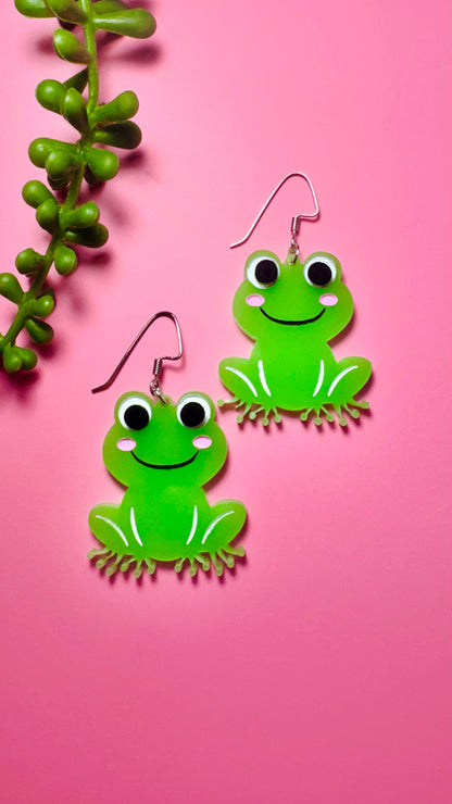 PDX Protest Frog Earrings – Handmade Acrylic Statement Jewelry