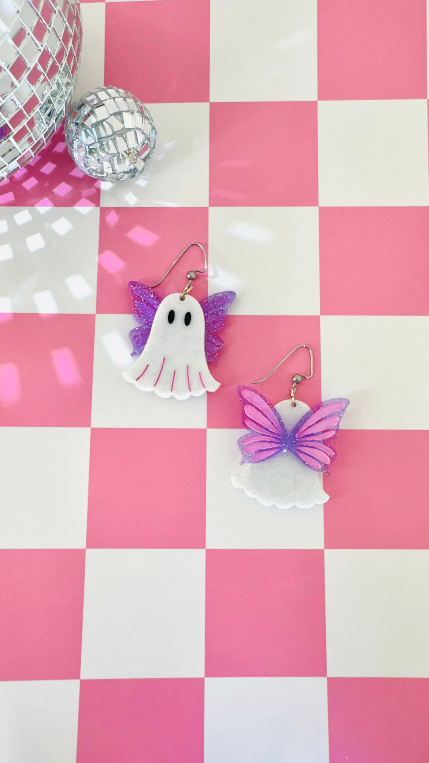 Fairy Ghost Earrings – Sparkly Halloween Acrylic Earrings with Purple Wings