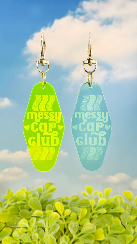Messy Car Club Motel Keychain – Laser-Cut Acrylic in Retro Colors